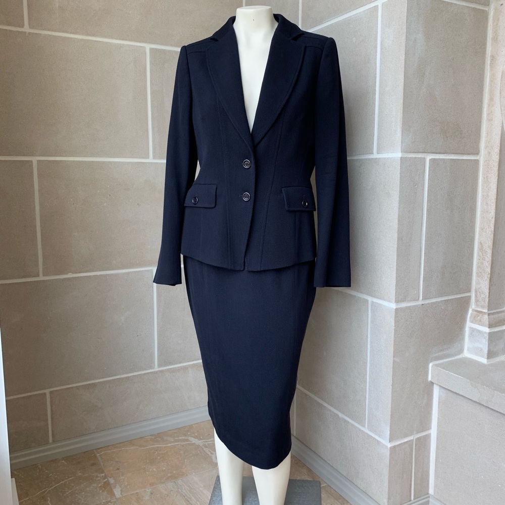 Les Copains Navy Wool Skirt Suit